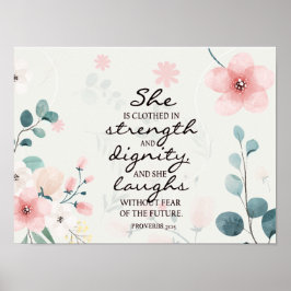 Proverbs 31:25 Hon är klädd i styrka Poster