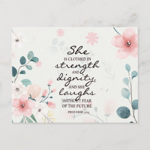 Proverbs 31:25 Hon är klädd i styrka Vykort