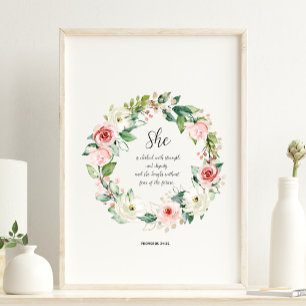 Proverbs 31:25 hon är klädd med Poster styrka