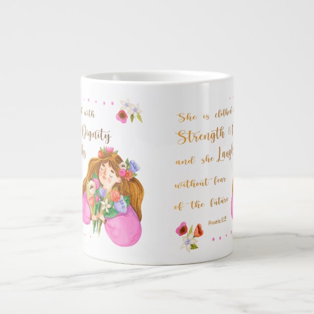 Proverbs 31:25 Hon är klädd med styrka  Jumbo Mugg (Framsidan)