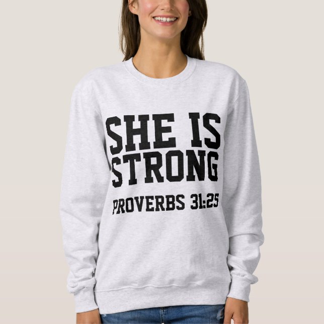 PROVERBS 31:25 HON ÄR STARK, Christian T-shirts (Framsida)
