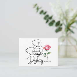 Proverbs 31:25 Hon är täckt bibelblomma Anteckningskort