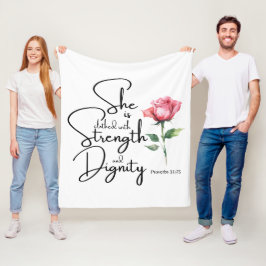Proverbs 31:25 Hon är täckt bibelblomma Fleecefilt