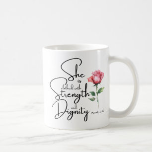 Proverbs 31:25 Hon är täckt bibelblomma Kaffemugg