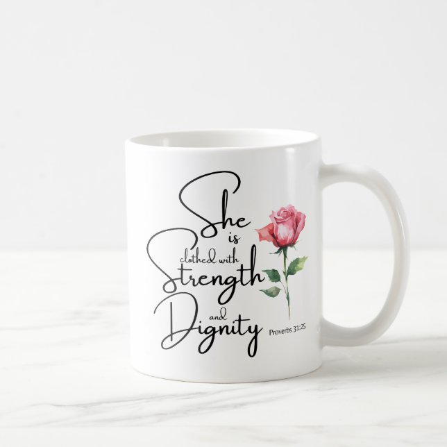 Proverbs 31:25 Hon är täckt bibelblomma Kaffemugg (Höger)