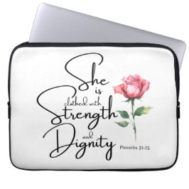 Proverbs 31:25 Hon är täckt bibelblomma Laptop Fodral
