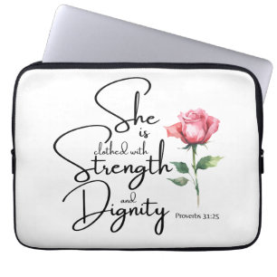 Proverbs 31:25 Hon är täckt bibelblomma Laptop Fodral