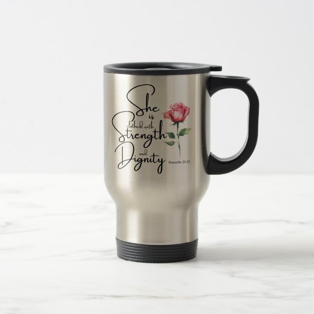 Proverbs 31:25 Hon är täckt bibelblomma Resemugg (Höger)