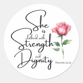 Proverbs 31:25 Hon är täckt bibelblomma Runt Klistermärke