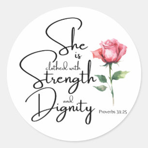 Proverbs 31:25 Hon är täckt bibelblomma Runt Klistermärke