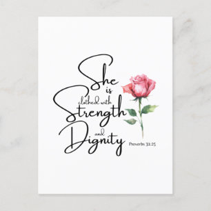 Proverbs 31:25 Hon är täckt bibelblomma Vykort