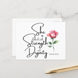 Proverbs 31:25 Hon är täckt bibelblomma Vykort