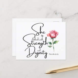 Proverbs 31:25 Hon är täckt bibelblomma Vykort