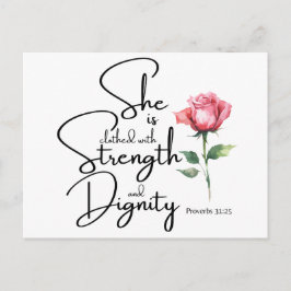 Proverbs 31:25 Hon är täckt bibelblomma Vykort