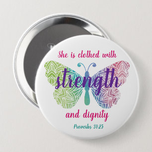 Proverbs 31:25, klätt med styrka knapp