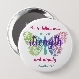 Proverbs 31:25, klätt med styrka knapp