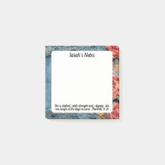 Proverbs 31:25 Post-It Notes Bible Verse Floral  Block
