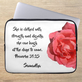 Proverbs 31:25 Röd ros Anpassningsbar Bible Verse Laptop Fodral