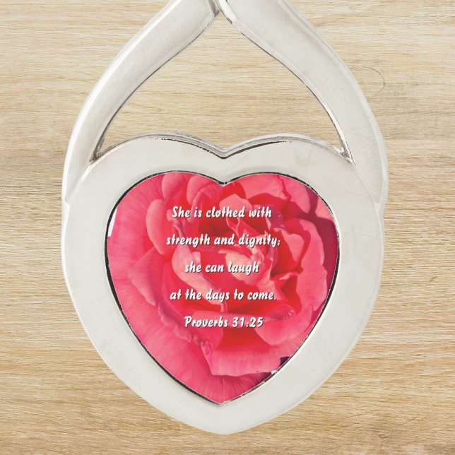 Proverbs 31:25 Röd ros Anpassningsbar Bible Verse  Twisted Heart Silverfärgad Nyckelring (Skapare uppladdad)
