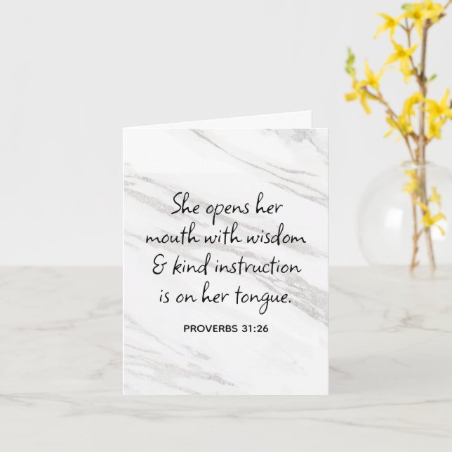 Proverbs 31:26 Bible Verse Marble Glam Kort (Gul blomma)