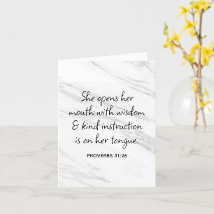 Proverbs 31:26 Bible Verse Marble Glam Kort