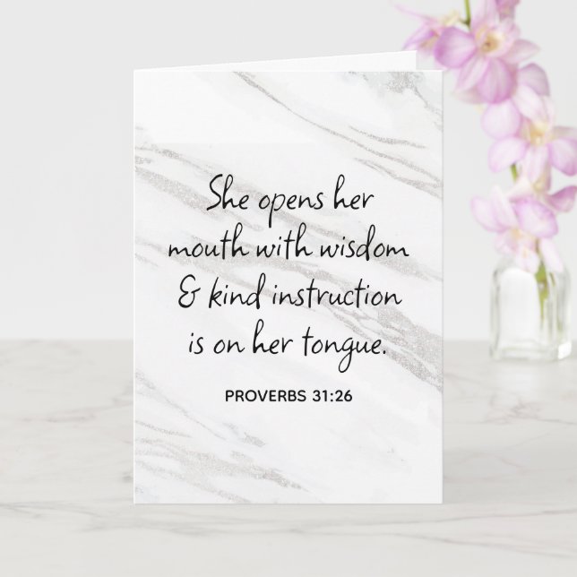 Proverbs 31:26 Bible Verse Marble Glam Kort (Orkide)
