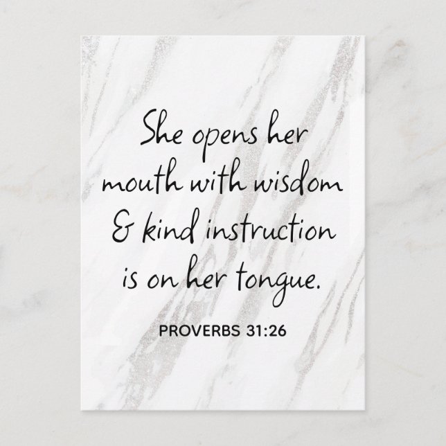 Proverbs 31:26 Bible Verse Marble Glam Vykort (Framsida)