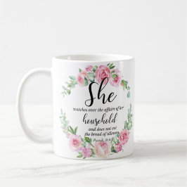 Proverbs 31:27 Mors dag Scripture Rosa Blommigt Kaffemugg