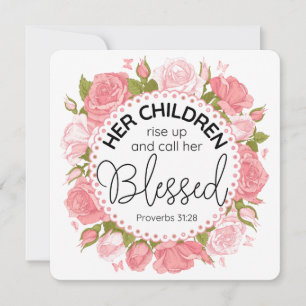Proverbs 31:28 Mors dag Scripture Rosa Flowers Inbjudningar