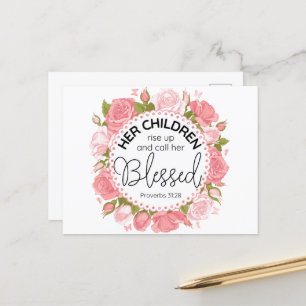Proverbs 31:28 Mors dag Scripture Rosa Flowers Vykort