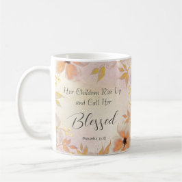 Proverbs 31:28 Orange Guld Fall Färgad Blommigt Kaffemugg