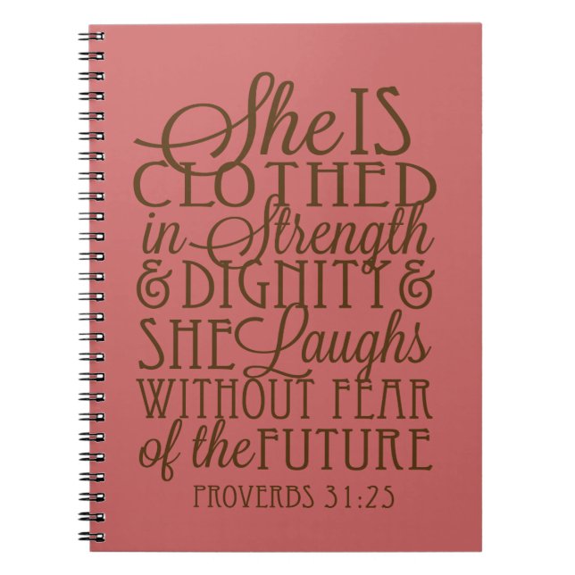 Proverbs 31 - Beklätt i styrka- & värdighetbrunt Anteckningsbok Med Spiral (Framsidan)