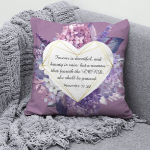 Proverbs 31 Bible Quote Lila blommigt hjärta Kudde