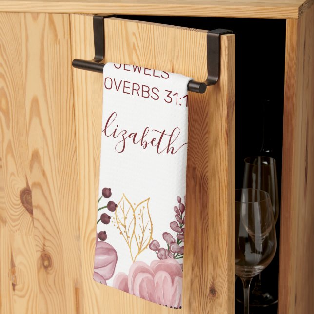 Proverbs 31 Elegant pastellblomma rosa Kökshandduk (Thirds Fold)