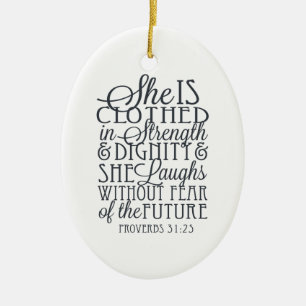 Proverbs 31 gåvor - som bekläs i styrka & julgransprydnad keramik