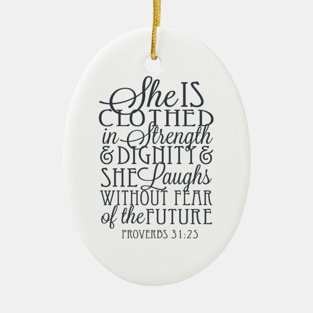 Proverbs 31 gåvor - som bekläs i styrka & julgransprydnad keramik (Framsidan)