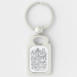 Proverbs 31 gåvor - som bekläs i styrka & rektangulärt silverfärgad nyckelring