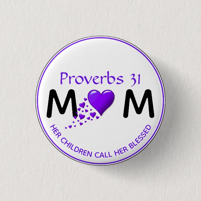 PROVERBS 31 Lila MAMMA Heart Mors dag Knapp (Framsida)