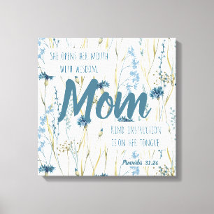 Proverbs 31 Mamma Blue & Guld Flowers Canvastryck
