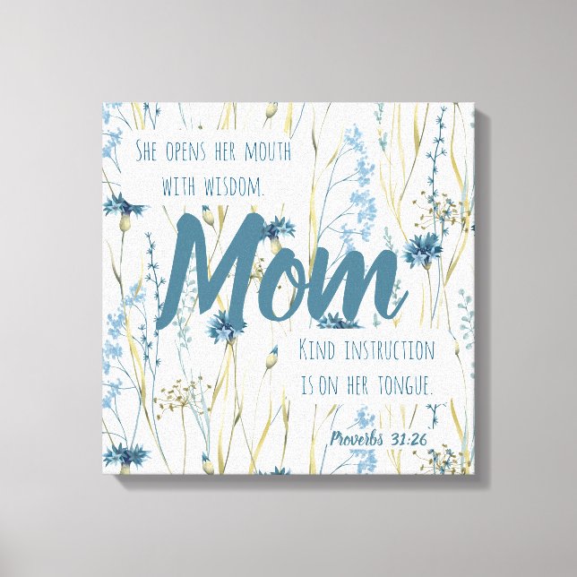 Proverbs 31 Mamma Blue & Guld Flowers Canvastryck (Framsida)