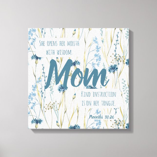 Proverbs 31 Mamma Blue & Guld Flowers Canvastryck (Framsida)