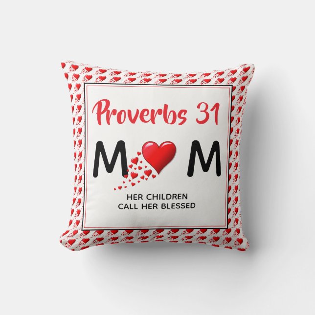 PROVERBS 31 MAMMA Red Hearts Christian Mors dag Kudde (Framsida)