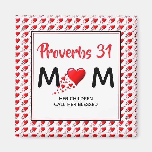 PROVERBS 31 MAMMA Red Hearts Christian Mors dag Magnet (Framsidan)