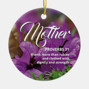 PROVERBS 31 MOR Modern Blommigt Christian Julgransprydnad Keramik