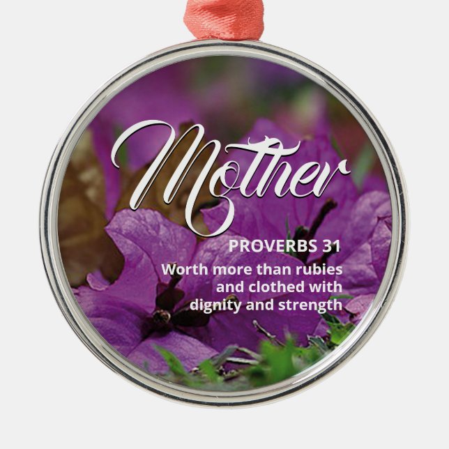 PROVERBS 31 MOR | Modern Blommigt Christian Julgransprydnad Metall (Framsidan)