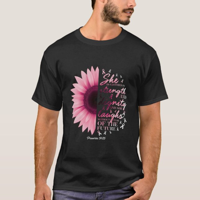 Proverbs 31 Verse Christian Breast Cancer Awarenes T Shirt (Framsida)