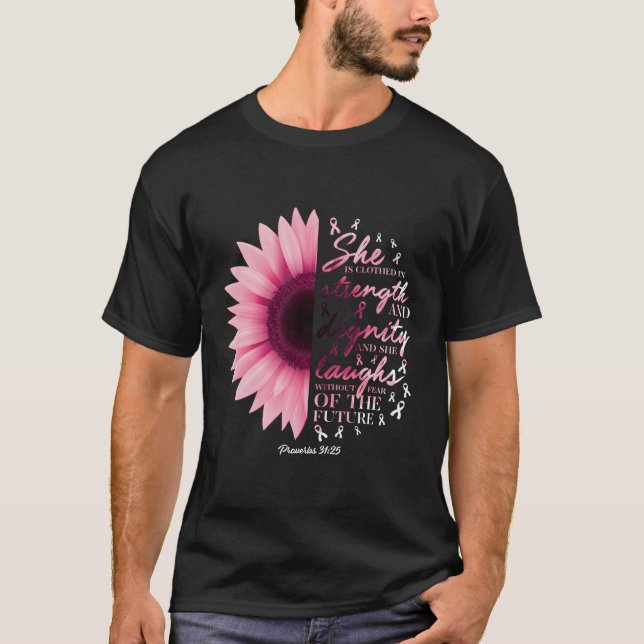 Proverbs 31 Verse Christian Breast Cancer Awarenes T Shirt (Framsida)