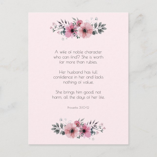 Proverbs 31 Woman Bible Verse Flowers Postcard Helg Vykort (Framsida)