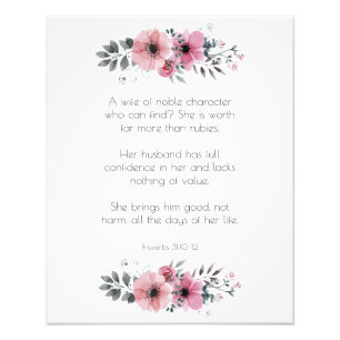 Proverbs 31 Woman Bible Verse med Flowers Fototryck