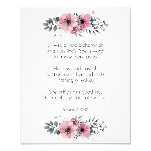 Proverbs 31 Woman Bible Verse med Flowers Fototryck (Framsidan)